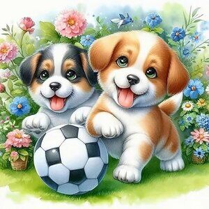 Puppies Playing Ball 5D Diamond Painting Kit #143
